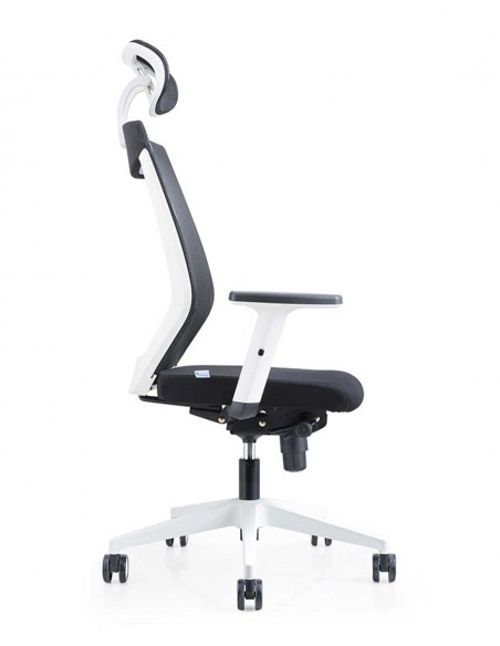 Silla Oficina 908 Blanca Con Regulacion Lumbar Respaldo Malla Negra