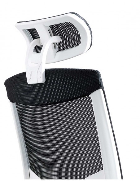 Silla Oficina 908 Blanca Con Regulacion Lumbar Respaldo Malla Negra