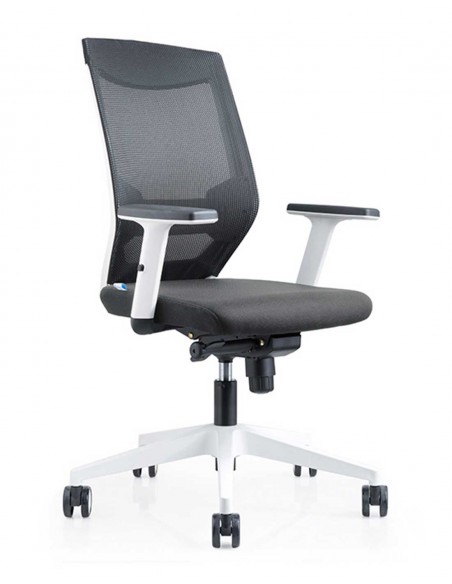 Silla Oficina 908 Blanca Con Regulacion Lumbar Respaldo Malla Negra