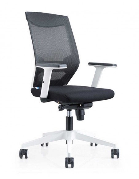 Silla Oficina 908 Blanca Con Regulacion Lumbar Respaldo Malla Negra