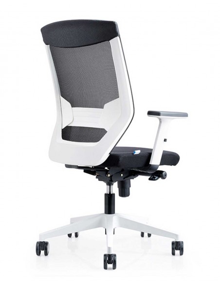 Silla Oficina 908 Blanca Con Regulacion Lumbar Respaldo Malla Negra