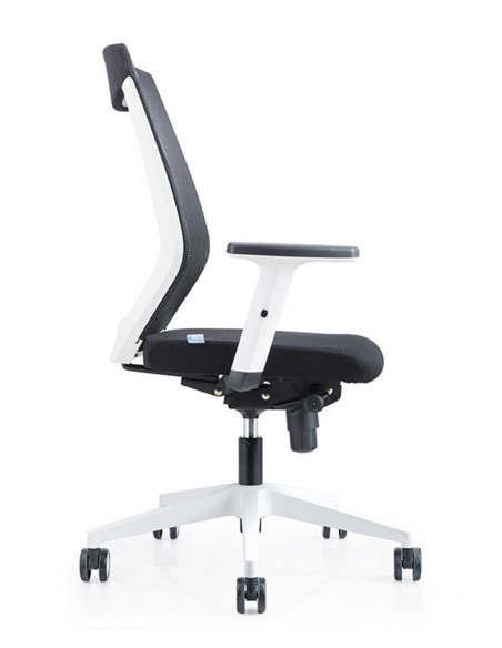 Silla Oficina 908 Blanca Con Regulacion Lumbar Respaldo Malla Negra