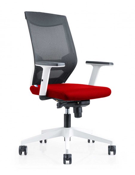 Silla Oficina 908 Blanca Con Regulacion Lumbar Respaldo Malla Negra