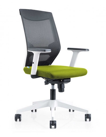 Silla Oficina 908 Blanca Con Regulacion Lumbar Respaldo Malla Negra