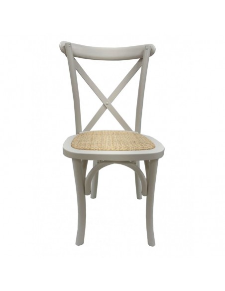 Silla CROSS SX, madera de haya, blanca, asiento de ratán