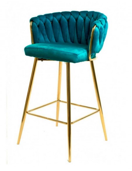 Pack 18 Taburetes KING | Cromado Dorado/Tapizado Turquesa