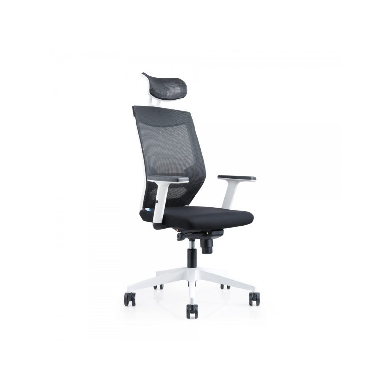 Silla Oficina 908 Blanca Con Regulacion Lumbar Respaldo Malla Negra