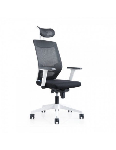 Silla Oficina 908 Blanca Con Regulacion Lumbar Respaldo Malla Negra
 Color-Negro Cabecero-Con Cabecero