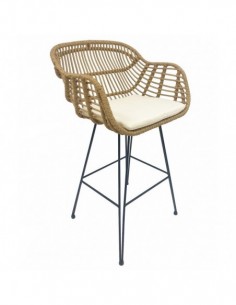 Taburete DEPOK, metal, ratán beige, cojín