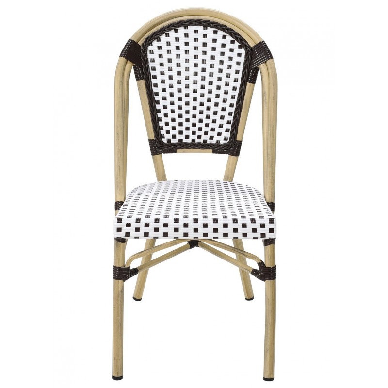 Silla PARIS, apilable, aluminio, ratán blanco y marrón