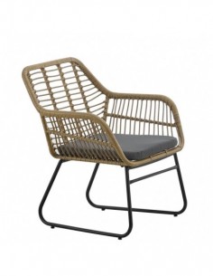 Sillón KROYA, metal, ratán beige, cojín negro